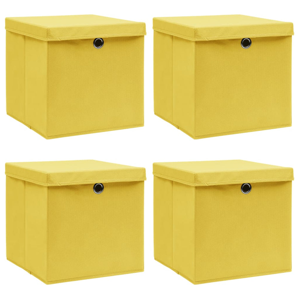 vidaXL Storage Boxes with Lids 4 pcs. Yellow 32x32x32 cm Fabric