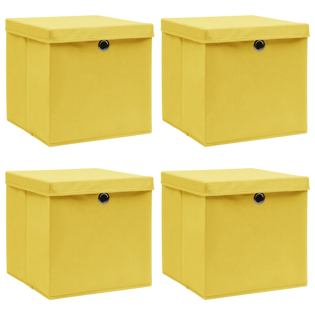 vidaXL Storage Boxes with Lids 4 pcs. Yellow 32x32x32 cm Fabric