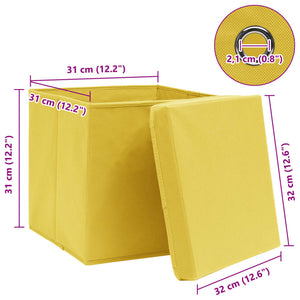 vidaXL Storage Boxes with Lids 4 pcs. Yellow 32x32x32 cm Fabric
