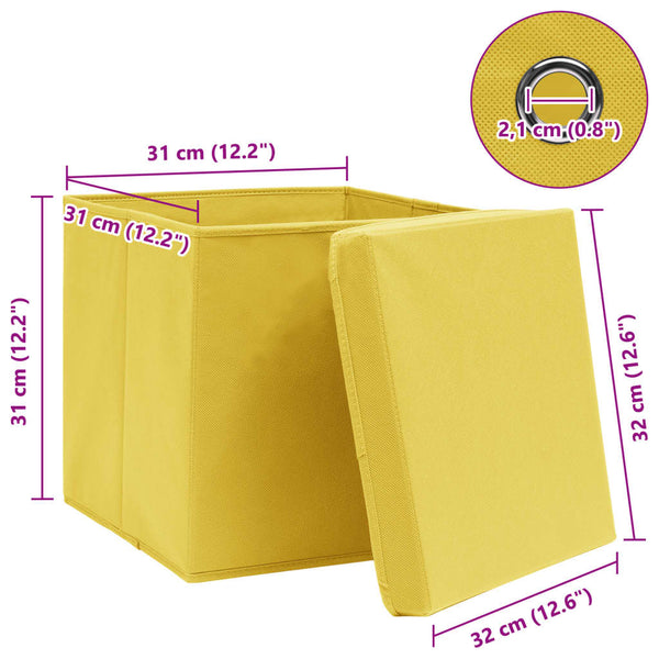 vidaXL Storage Boxes with Lids 4 pcs. Yellow 32x32x32 cm Fabric