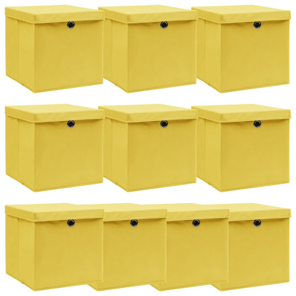 vidaXL Storage Boxes with Lids 10 pcs. Yellow 32x32x32 cm Fabric
