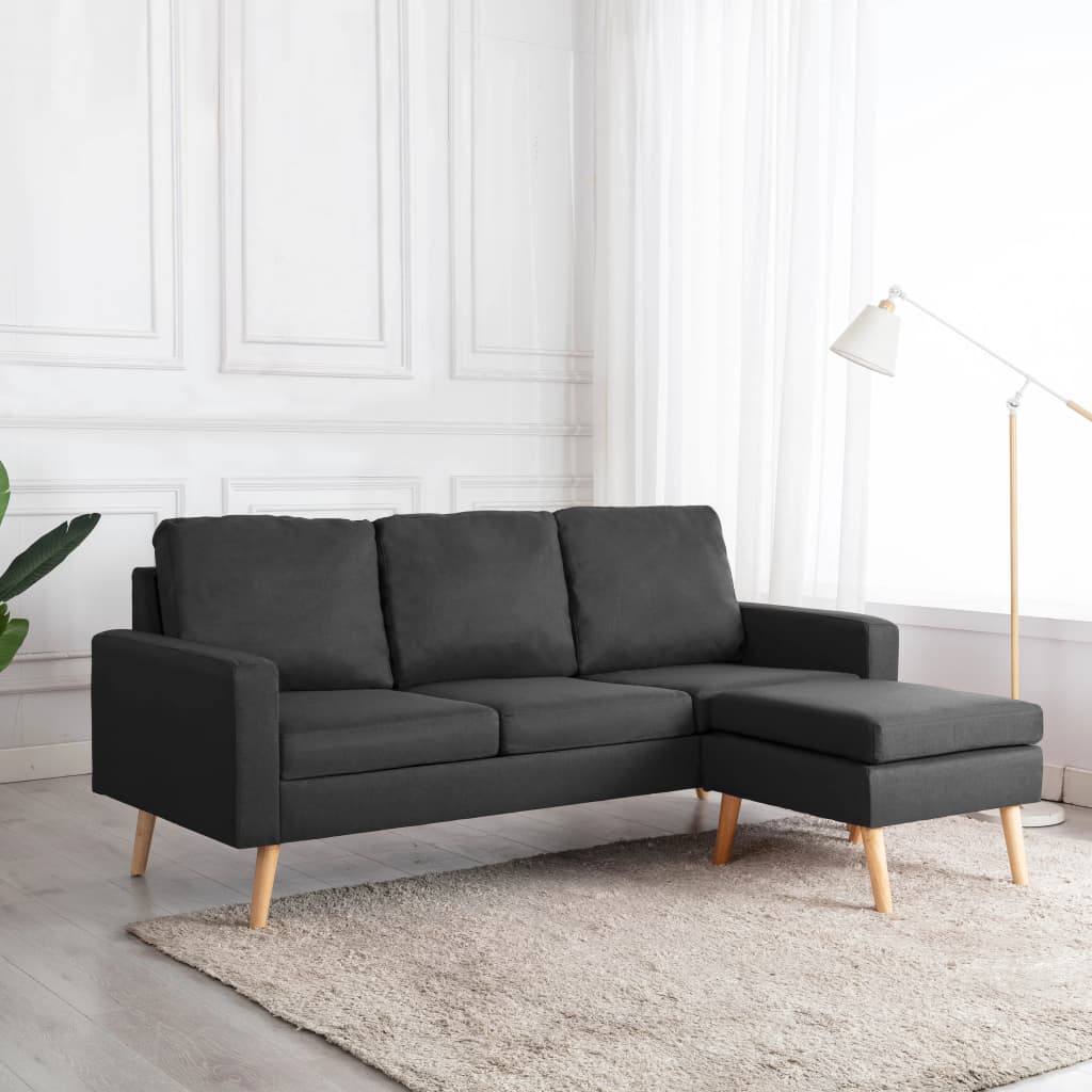 vidaXL 3-Seater Sofa with Ottoman Dark Grey Fabric