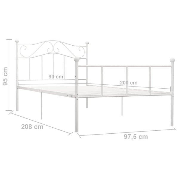 vidaXL Bed Frame White Metal 90x200 cm