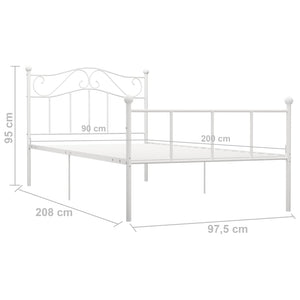 vidaXL Bed Frame White Metal 90x200 cm