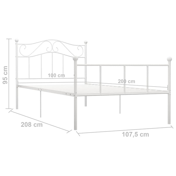 vidaXL Bed Frame White Metal 100x200 cm