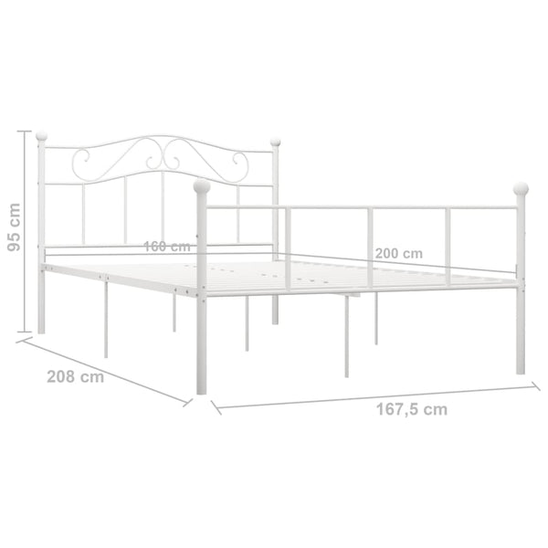 vidaXL Bed Frame White Metal 160x200 cm