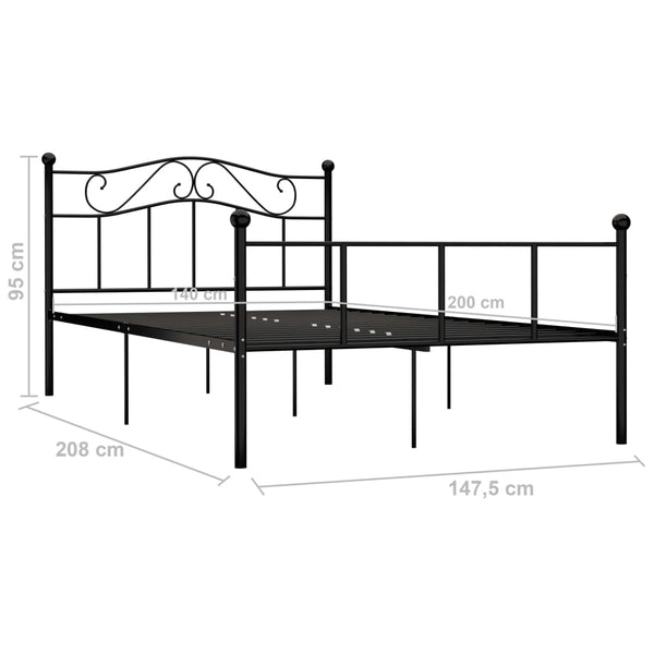 vidaXL Bed Frame Black Metal 140x200 cm