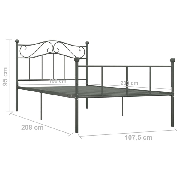 vidaXL Bed Frame Grey Metal 100 x 200 cm