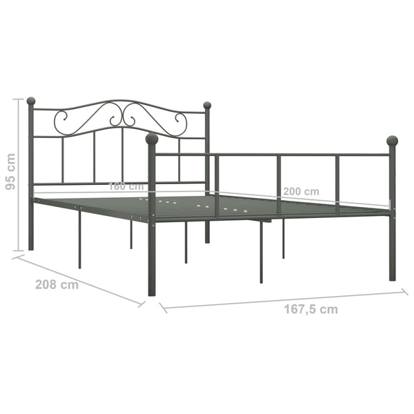 vidaXL Bed Frame Grey Metal 160×200 cm