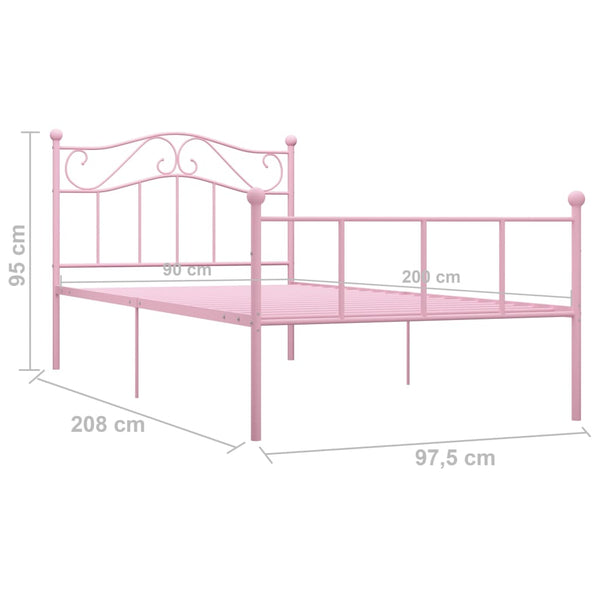 vidaXL Bed Frame Pink Metal 90x200 cm