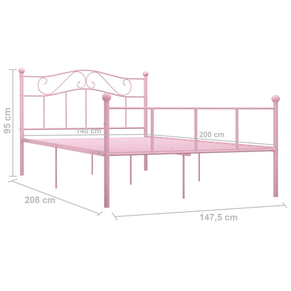 vidaXL Bed Frame Pink Metal 140x200 cm