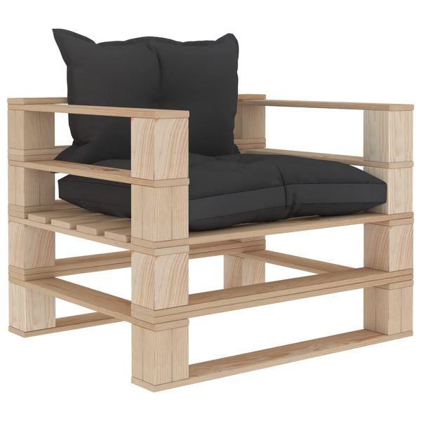 vidaXL Garden Pallet Sofa with Cushions in Black Wood