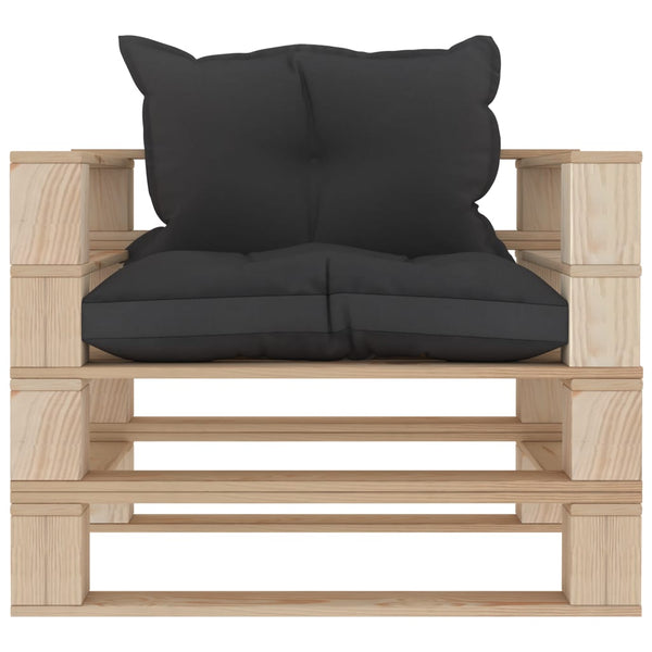 vidaXL Garden Pallet Sofa with Cushions in Black Wood