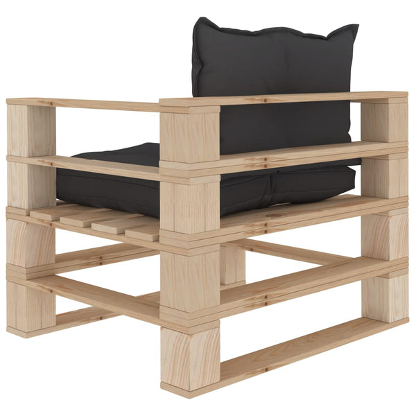 vidaXL Garden Pallet Sofa with Cushions in Black Wood