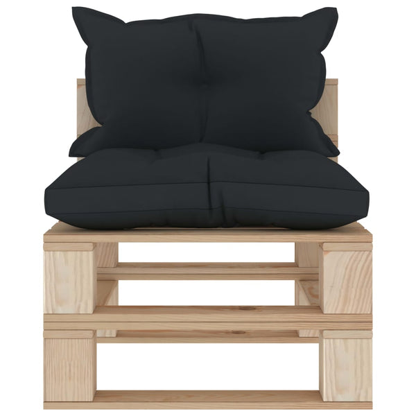 vidaXL Garden Pallet Middle Sofa with Cushions in Anthracite Wood