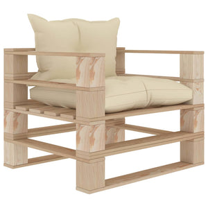 vidaXL Garden Pallet Sofa with Cream Cushions Wood