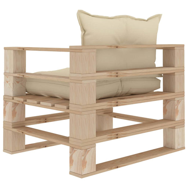 vidaXL Garden Pallet Sofa with Cream Cushions Wood