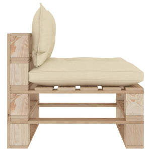 vidaXL Garden Pallet Middle Sofa with Cushions Cream Wood