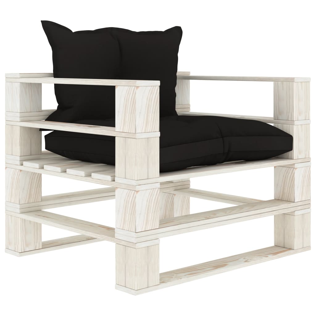 vidaXL Garden Pallet Sofa with Cushions in Black Wood