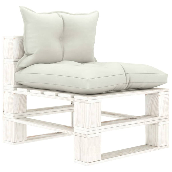 vidaXL Garden Pallet Middle Sofa with Cushions Beige Wood