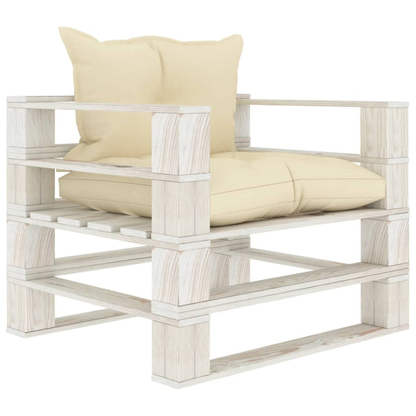 vidaXL Garden Pallet Sofa with Cream Cushions Wood