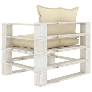vidaXL Garden Pallet Sofa with Cream Cushions Wood