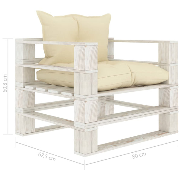vidaXL Garden Pallet Sofa with Cream Cushions Wood