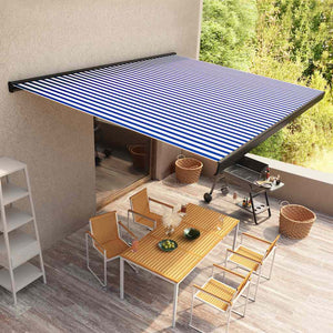 vidaXL Motorized Full Cassette Awning 350x250 cm Blue and White