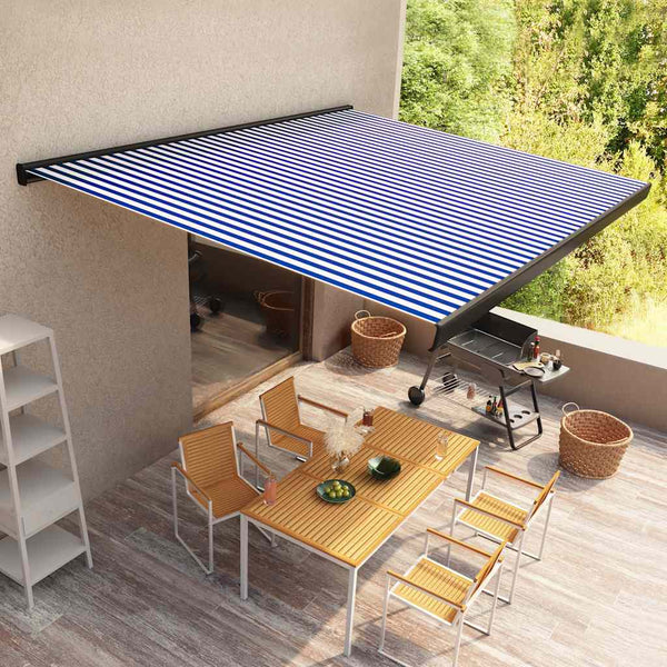 vidaXL Motorized Full Cassette Awning 350x250 cm Blue and White