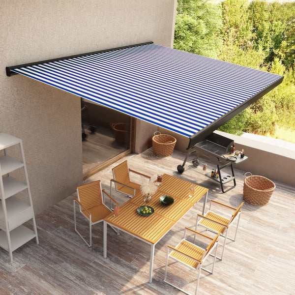 vidaXL Full Cassette Awning with Motor 450x300 cm Blue and White