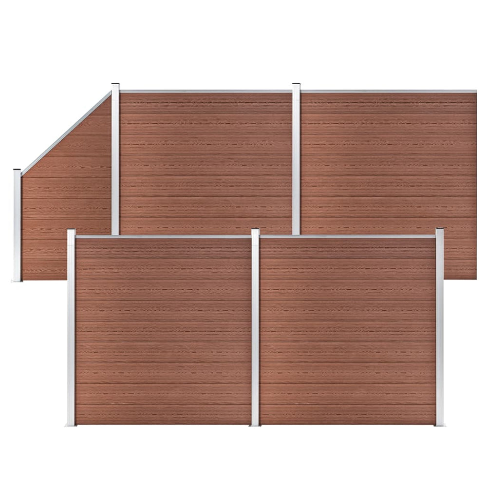 vidaXL WPC Fence Set 4 Squares + 1 Slant 792x186 cm Brown