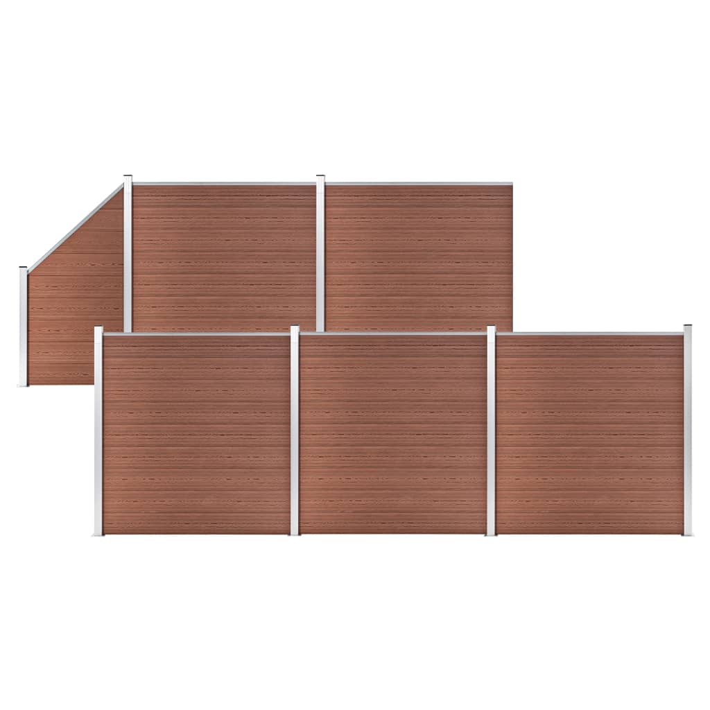 vidaXL WPC Fence Set 5 Squares + 1 Slant 965x186 cm Brown