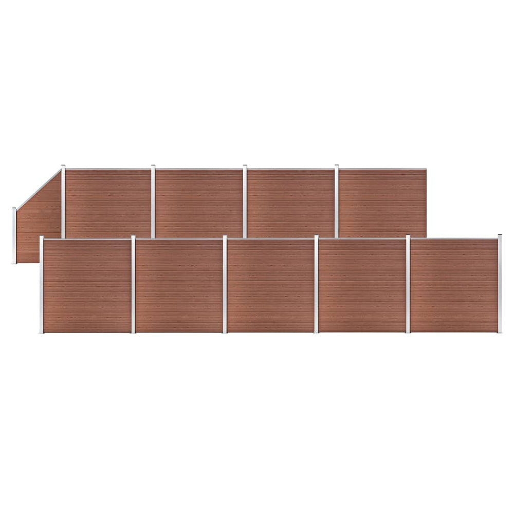 vidaXL WPC Fence Set 9 Squares + 1 Slant 1657x186 cm Brown