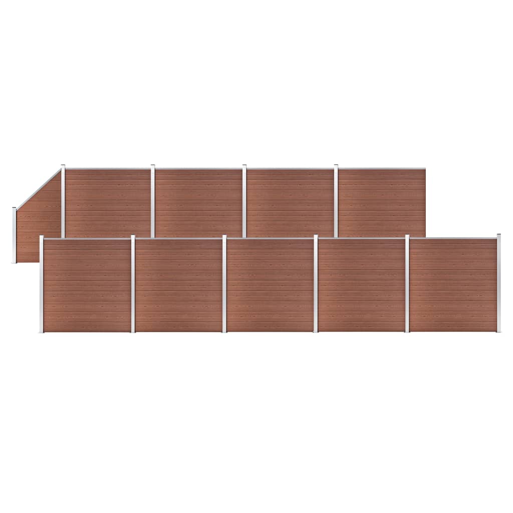 vidaXL WPC Fence Set 9 Squares + 1 Slant 1657x186 cm Brown