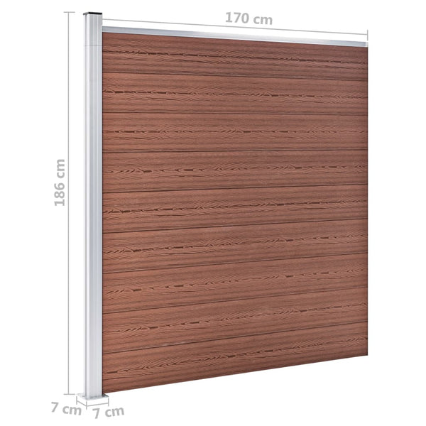 vidaXL WPC Fence Set 9 Squares + 1 Slant 1657x186 cm Brown
