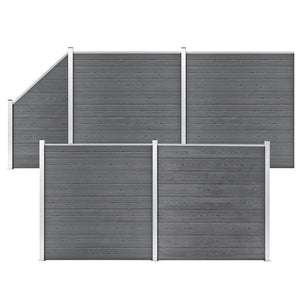 vidaXL WPC Fence Set 4 Squares + 1 Sloped 792x186 cm Grey