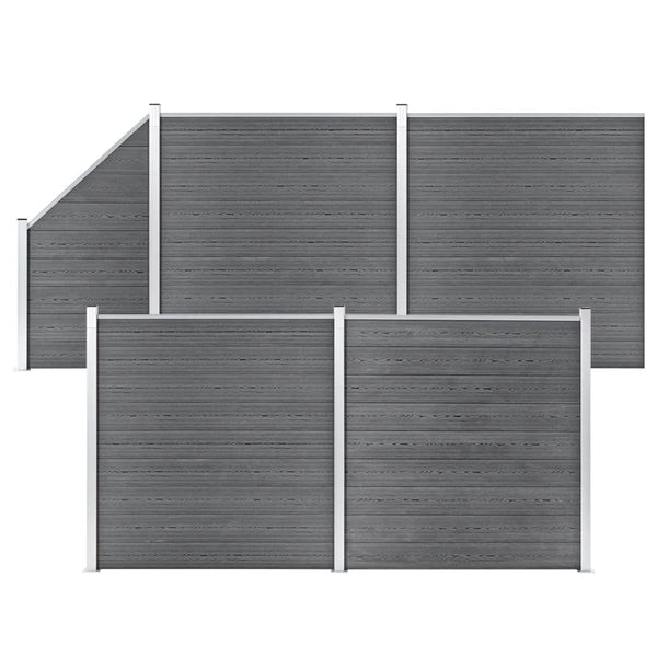 vidaXL WPC Fence Set 4 Squares + 1 Sloped 792x186 cm Grey