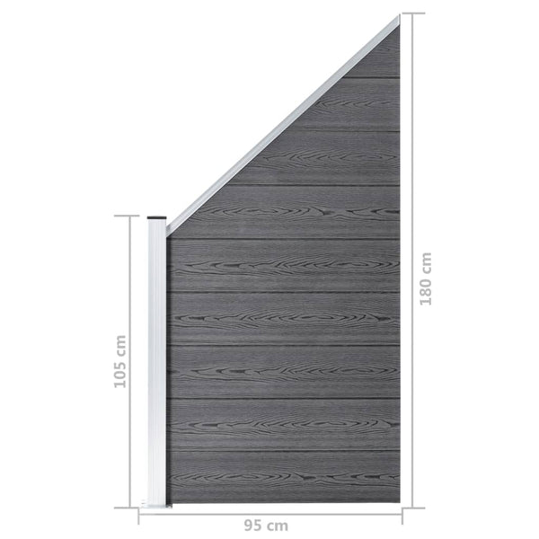 vidaXL WPC Fence Set 4 Squares + 1 Sloped 792x186 cm Grey