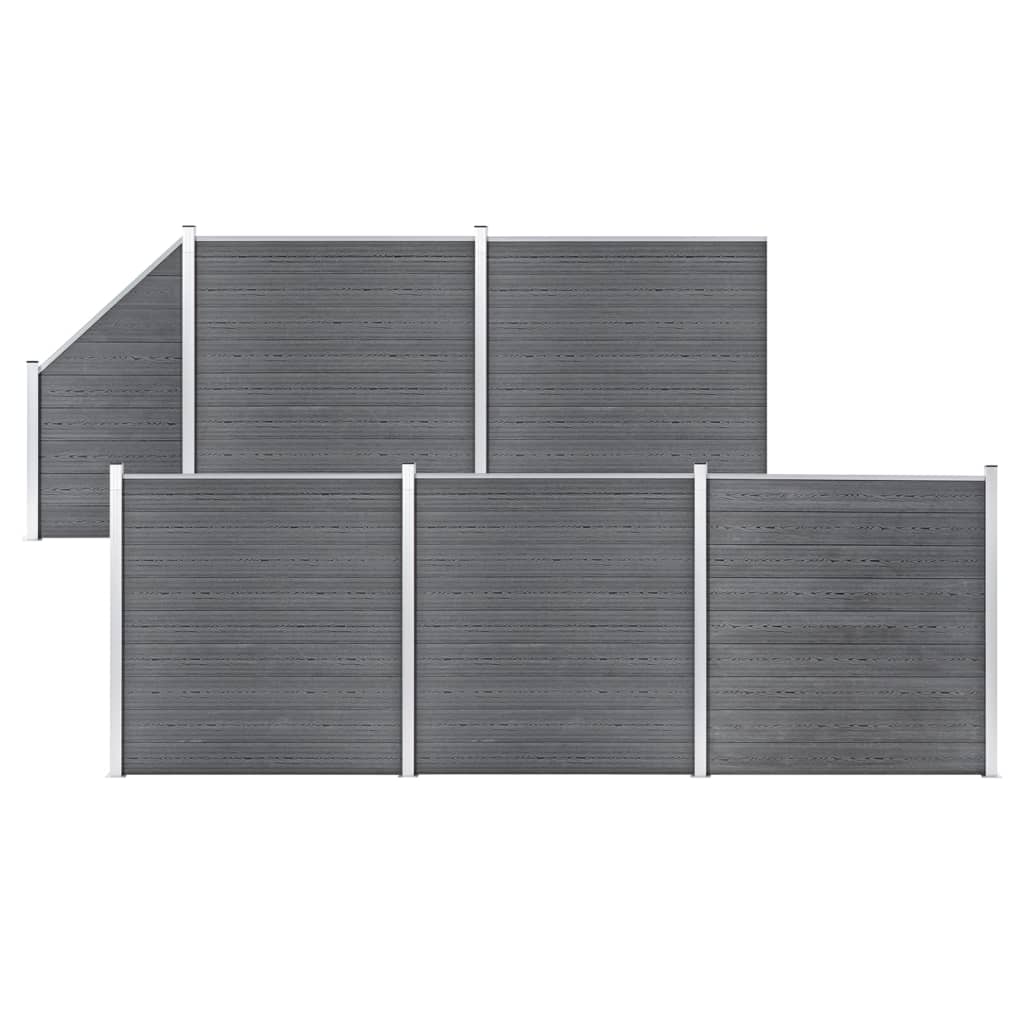 vidaXL WPC Fence Set 5 Squares + 1 Slant 965x186 cm Grey