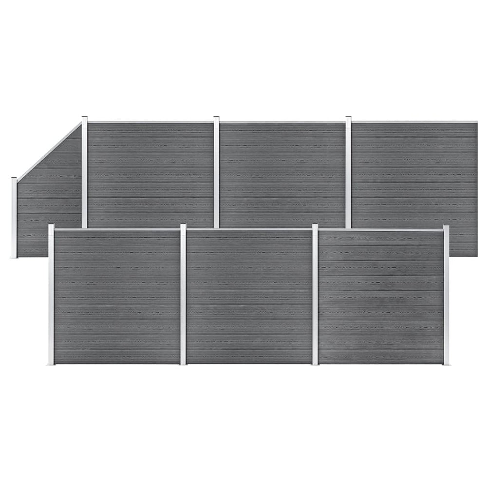vidaXL WPC Fence Set 6 Squares + 1 Slope 1138x186 cm Grey