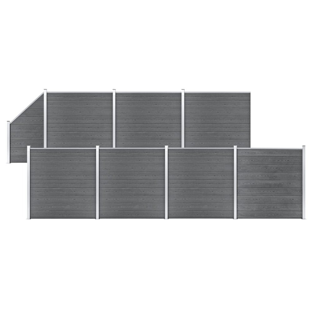 vidaXL WPC Fence Set 7 Square Panels + 1 Sloping Panel 1311x186 cm Grey