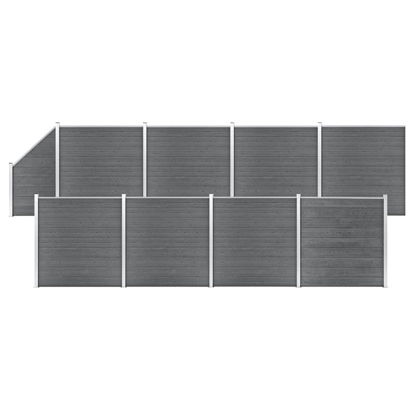 vidaXL WPC Fence Set 8 Squares + 1 Diagonal 1484x186 cm Grey