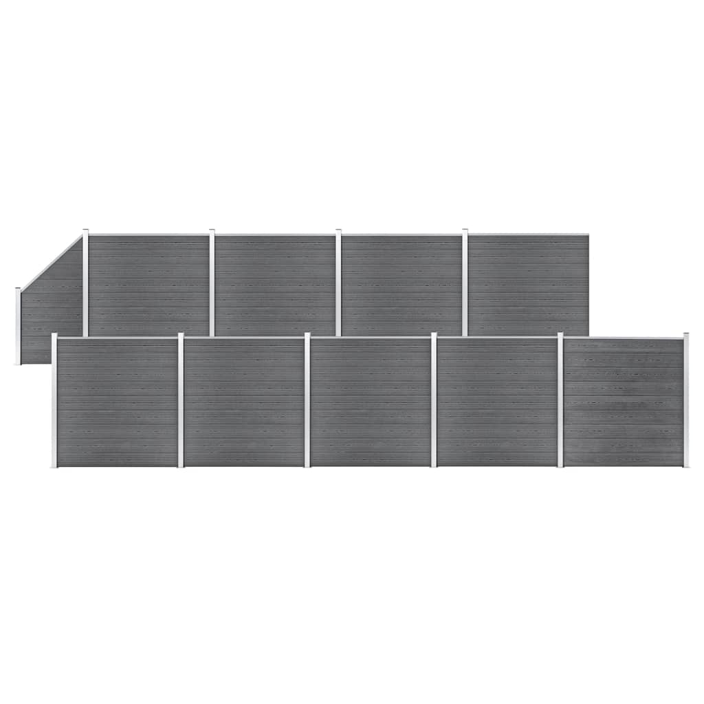 vidaXL WPC Fence Set 9 Squares + 1 Slant 1657x186 cm Grey