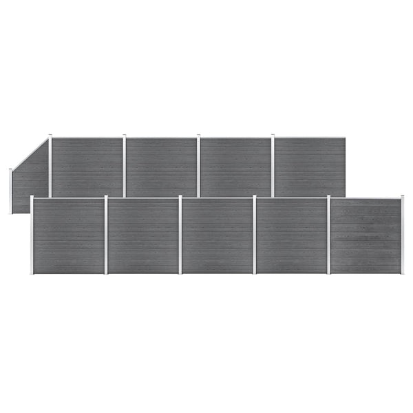 vidaXL WPC Fence Set 9 Squares + 1 Slant 1657x186 cm Grey