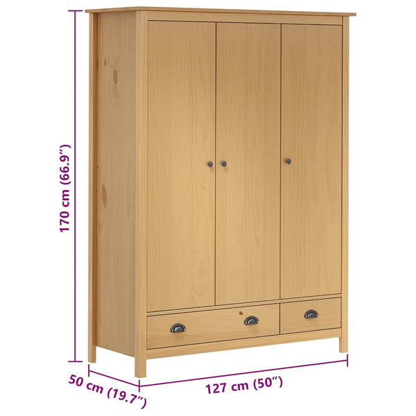 vidaXL Wardrobe with 3 Doors Hill 127x50x170cm Solid Pine Wood