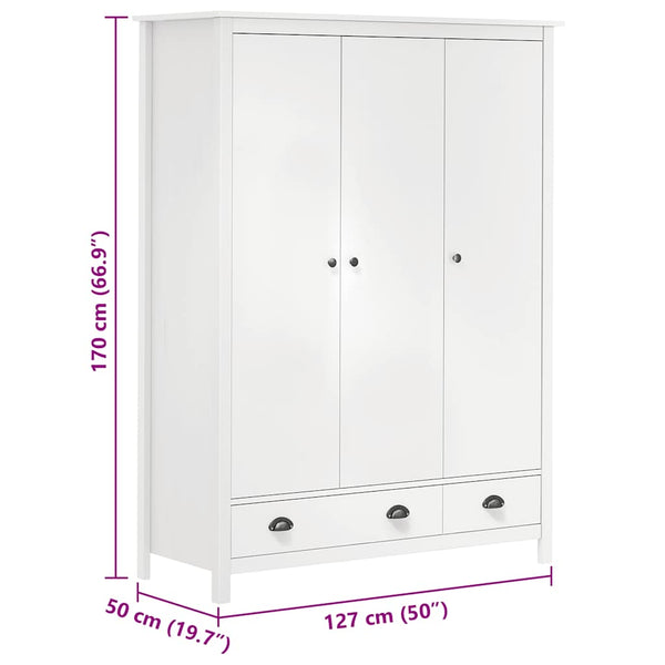 vidaXL Wardrobe with 3 Doors Hill White 127x50x170 cm Pinewood