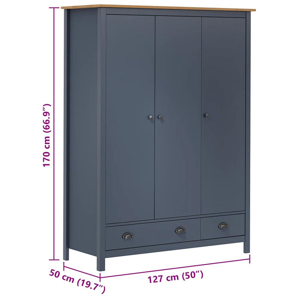 vidaXL 3-Door Wardrobe Hill Grey 127x50x170 cm Pine Wood