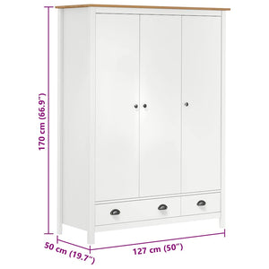 vidaXL 3-Door Wardrobe Hill White 127x50x170 cm Pine Wood