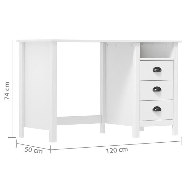 vidaXL Desk Hill with 3 Drawers 120x50x74 cm Pinewood