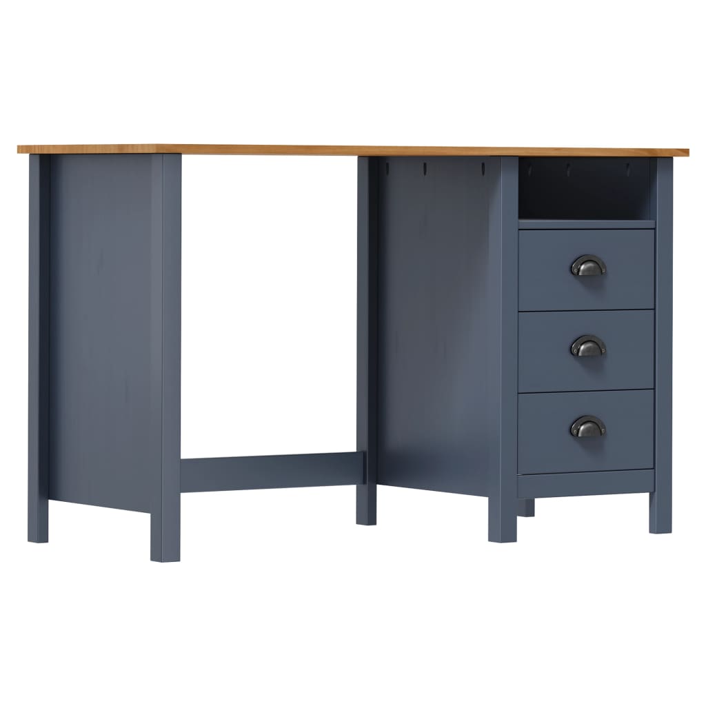 vidaXL Hill Desk with 3 Drawers Grey 120x50x74cm Pinewood